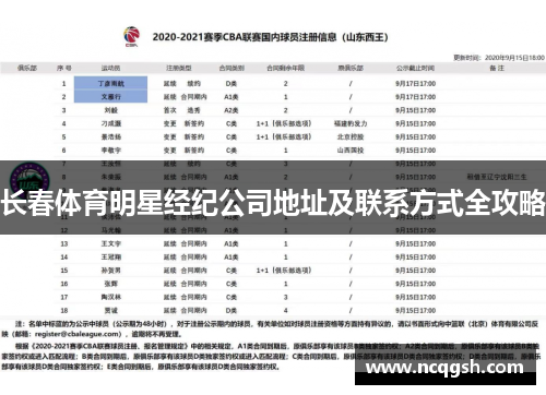 长春体育明星经纪公司地址及联系方式全攻略
